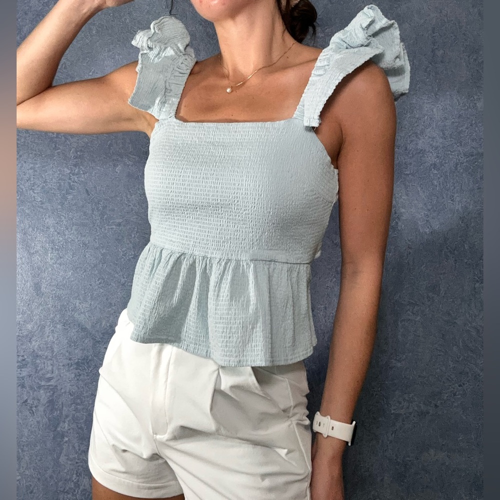 Francesca's Collections Light Blue Ruffle Tank Top